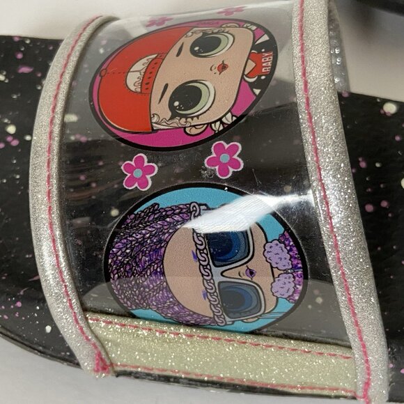 LOL Surprise Dolls Black Clear Glitter Slide Sandals Girls Size 1-2 - Picture 10 of 16